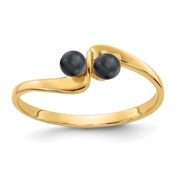 14k 3mm Black Freshwater Cultured Two-Pearl Ring