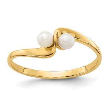 14k 3mm White Freshwater Cultured Two-Pearl Ring