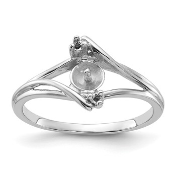 14k White Gold Holds 5mm Pearl and 2-1.4mm Stones Ring Mounting