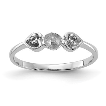 14k White Gold Holds 4.5mm Pearl and 2-1.3mm Stones Ring Mounting