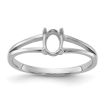 14k White Gold Polished Holds 6x4 Oval Gemstone Ring Mounting