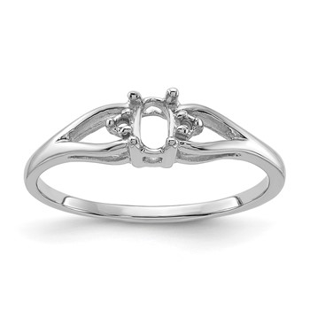 14k White Gold Holds 2-1.3mm Diamonds and 1-5x3 Oval Gemstone Ring Mounting