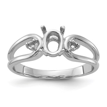 14k White Gold Polished Holds 2-1.6mm Round and 1-6x4 Oval Gemstone Ring Mounting