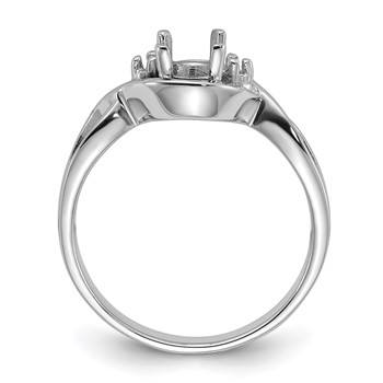 14k White Gold Polished Holds 2-1.4mm Diamond and 1-6x4 Oval Gemstone Ring Mounting — alternate view