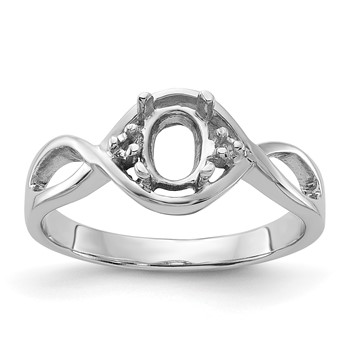 14k White Gold Polished Holds 2-1.4mm Diamond and 1-6x4 Oval Gemstone Ring Mounting