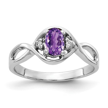 14k White Gold 6x4mm Oval Amethyst Checker AAA Diamond ring