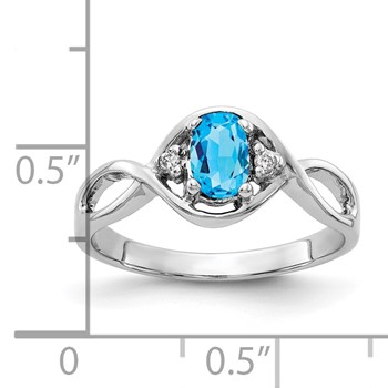 14k White Gold 6x4mm Oval Blue Topaz Checker AAA Diamond ring — alternate view