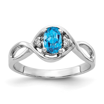 14k White Gold 6x4mm Oval Blue Topaz Checker AAA Diamond ring