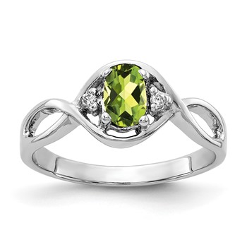 14k White Gold 6x4mm Oval Peridot Checker VS Diamond ring