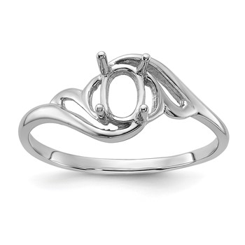 14k White Gold Polished Holds 6x4 Oval Gemstone Ring Mounting