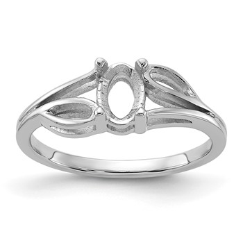 14k White Gold Polished 6x4 Oval Gemstone Ring Mounting