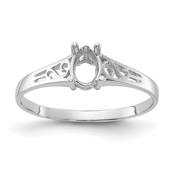 14k White Gold Polished Holds 1-6x4 Pear Gemstone Filigree Ring Mounting