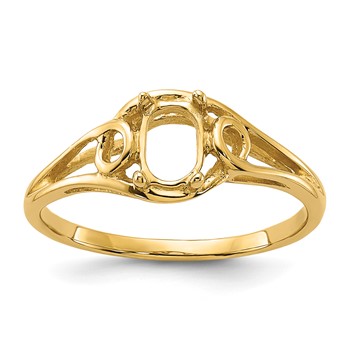 14k Polished Holds 6x4 Oval Gemstone Ring Mounting