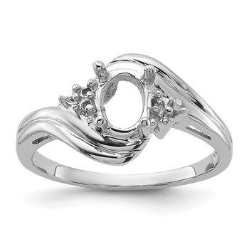 14k White Gold Holds 6-1.3mm Round and 1-7x5mm Oval Gemstone Ring Mounting