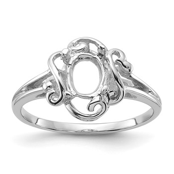 14k White Gold Polished Holds 7x5mm Oval Gemstone Ring Mounting
