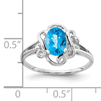 14k White Gold 7x5mm Oval Blue Topaz Ring — alternate view