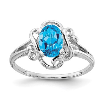 14k White Gold 7x5mm Oval Blue Topaz Ring