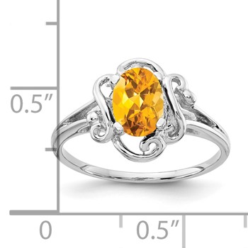 14k White Gold 7x5mm Oval Citrine ring — alternate view
