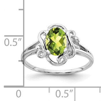 14k White Gold 7x5mm Oval Peridot ring — alternate view