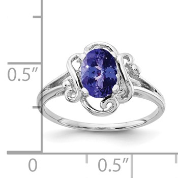 14k White Gold 7x5mm Oval Tanzanite ring — alternate view