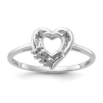 14k White Gold Polished Holds 2-1.5mm Round and 1-6mm Heart Gemstone Ring Mounting