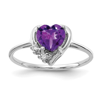 14k White Gold 6mm Heart Amethyst A Diamond ring