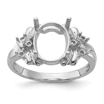 14k White Gold Polished Holds 1/10 carat Diamond and 10x8mm Oval Gemstone Ring Mounting