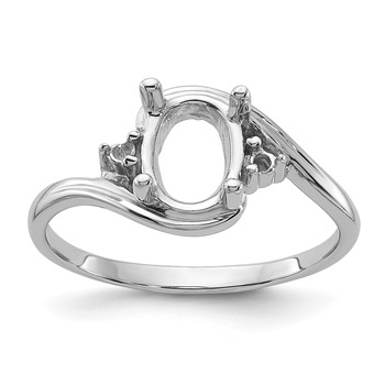 14k White Gold Holds 2-1.5mm Round and 1-8x6 Oval Gemstone Ring Mounting