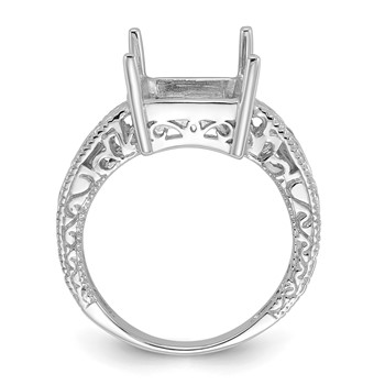 14k White Gold Holds 4-1.6mm Round and 1-12x10 Emerald-cut Gemstone Ring Mounting — alternate view