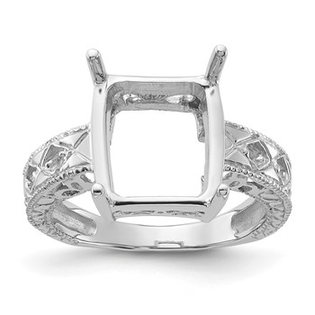 14k White Gold Holds 4-1.6mm Round and 1-12x10 Emerald-cut Gemstone Ring Mounting