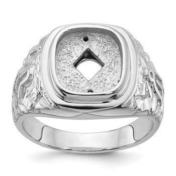 IB Goodman 14k White Gold Mens Polished Nugget Texture Masonic Ring Mounting