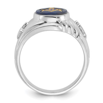 IB Goodman 14k White Gold Mens Polished and Textured with Imitation Blue Spinel Masonic Ring — alternate view