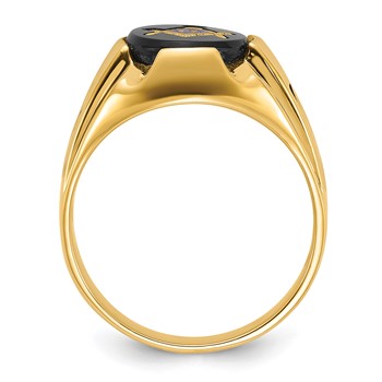 IB Goodman 14k Mens Polished and Antiqued Grooved with Oval Onyx Masonic Ring — alternate view