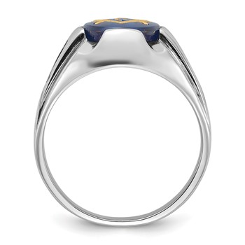 IB Goodman 14k White Gold Mens Polished/Antiqued and Grooved with Imitation Blue Spinel Masonic Ring — alternate view