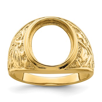 IB Goodman 14k Mens Polished and Textured 14x12mm Oval Masonic Ring Mounting