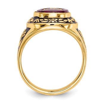 IB Goodman 14k Mens Polished Antiqued and Textured with Lab Created Ruby Masonic Ring — alternate view