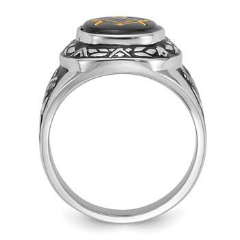 IB Goodman 14k White Gold Mens Polished/Antiqued and Textured with Oval Onyx Masonic Ring — alternate view