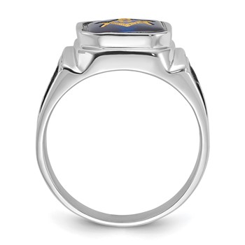 IB Goodman 14k White Gold Polished and Textured with Black Enamel and Imitation Blue Spinel Masonic Ring — alternate view