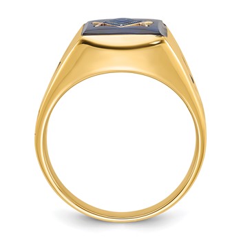 IB Goodman 14k Mens Polished and Grooved with Black Enamel and Imitation Blue Spinel Masonic Ring — alternate view