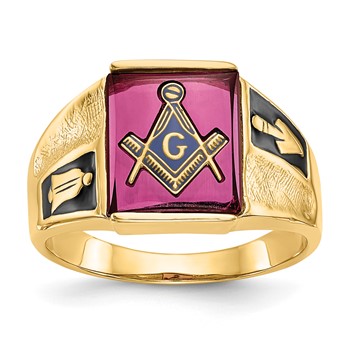 10kw Men's Synthetic Ruby Masonic Ring