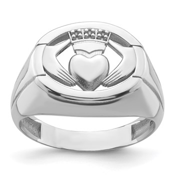 14k White Gold .01ct. Diamond and Onyx Mens Claddagh Ring Mounting