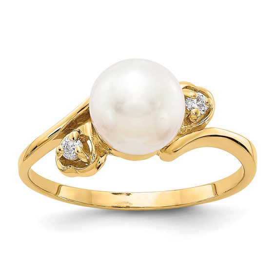 14k Gold 7mm FW Cultured Pearl A Diamond ring - Quality Gold