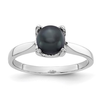 14k White Gold 6mm Black Freshwater Cultured Pearl Ring