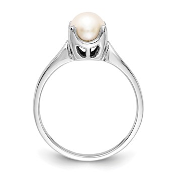 14k White Gold 6mm White Freshwater Cultured Pearl Ring — alternate view