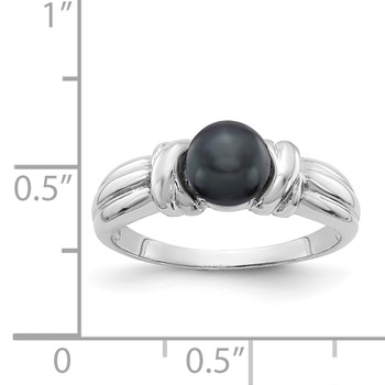 14k White Gold 6mm Black Freshwater Cultured Pearl Ring — alternate view
