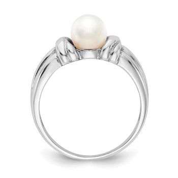 14k White Gold 6mm White Freshwater Cultured Pearl Ring — alternate view