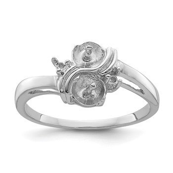 14k White Gold Holds 2-5.5mm Pearls and 2-1.6mm Stones Ring Mounting