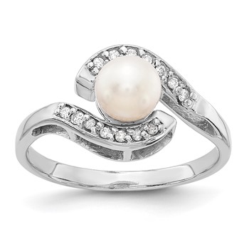 14k White Gold Holds 5.5mm Pearl  and 14-1.0mm Stones Bypass Ring Mounting