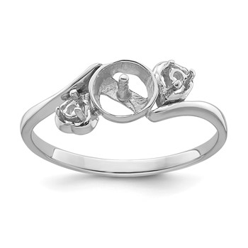 14k White Gold Holds 7mm Pearl and 2-1.7mm Stones Ring Mounting