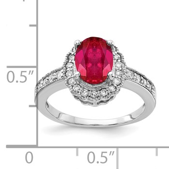 14k White Gold 8x6mm Oval Ruby A Diamond ring — alternate view